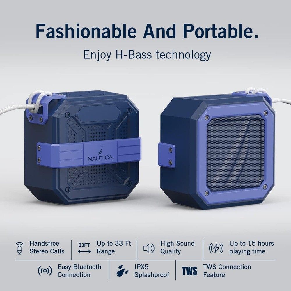 Nautica SP100 Bluetooth Portable Speaker - Waterproof Wireless Speaker Navy Blue